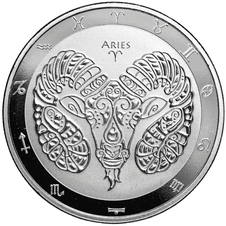 Moneda de PLATA pura 1 onza ARIES serie ZODIAC