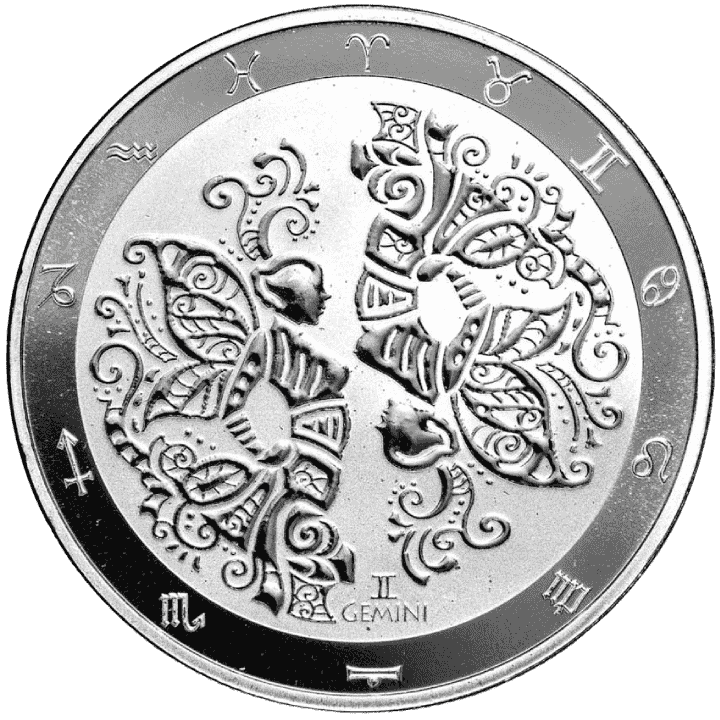 Moneda de PLATA pura 1 onza GEMINIS serie ZODIAC
