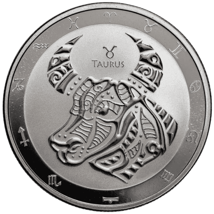 Moneda de PLATA pura 1 onza TAURO serie ZODIAC