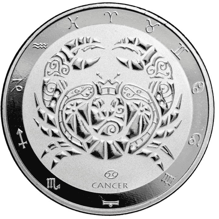 Moneda de PLATA pura 1 onza CANCER serie ZODIAC
