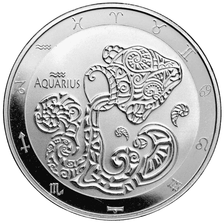 Moneda de PLATA pura 1 onza ACUARIO serie ZODIAC
