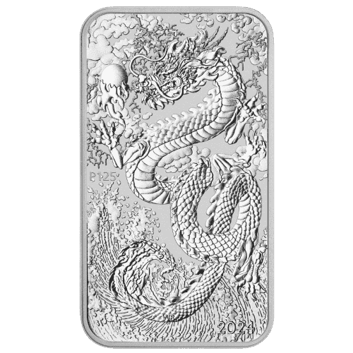 Moneda RECTANGULAR de PLATA pura 1 onza DRAGÓN de Australia 2024