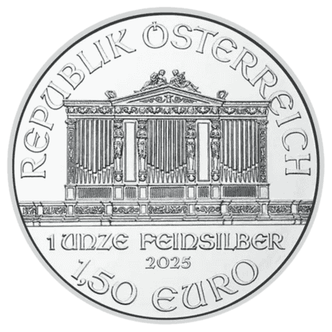 Moneda de PLATA pura 1 onza FILARMÓNICA de Viena 2025 - Imagen 2