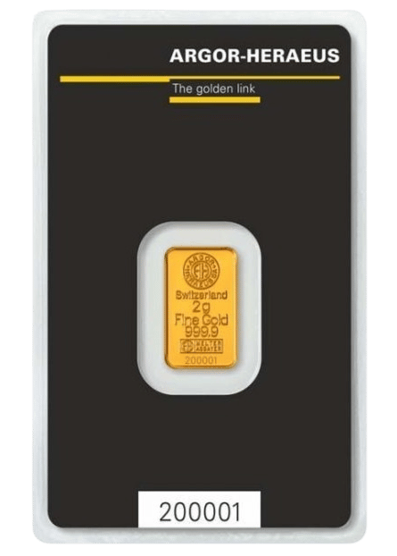 <b>PREVENTA ENTREGA 25 DÍAS</b><p>Lingote de oro puro 2gr Argor Heraeus <b>ENVÍO GRATIS</b>