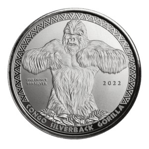 Moneda de PLATA pura 1 onza GORILA espalda plateada 2022